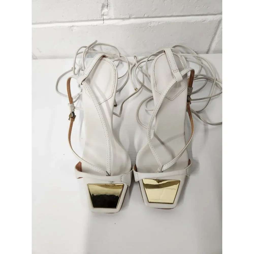 Schutz Women's Vikki Leather Ankle Tie Strappy High Heels, Size 6B, In Off White - Picture 3 of 14